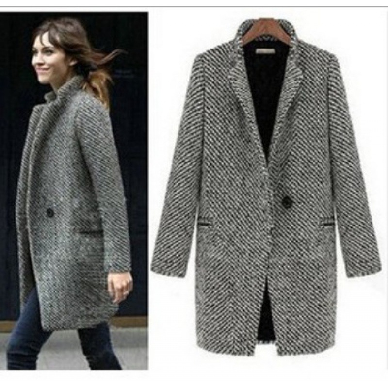 2018春装新款欧美女装高档毛呢修身长袖外套速卖通热卖现货