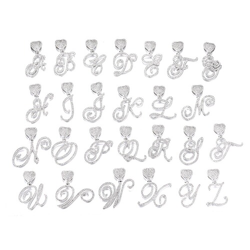 Alloy Hip-Hop Script 26 English Letters Love Pendant with Heart Head Chain, Fashion Diamond Studded Cuban Link Accessory Wholesale