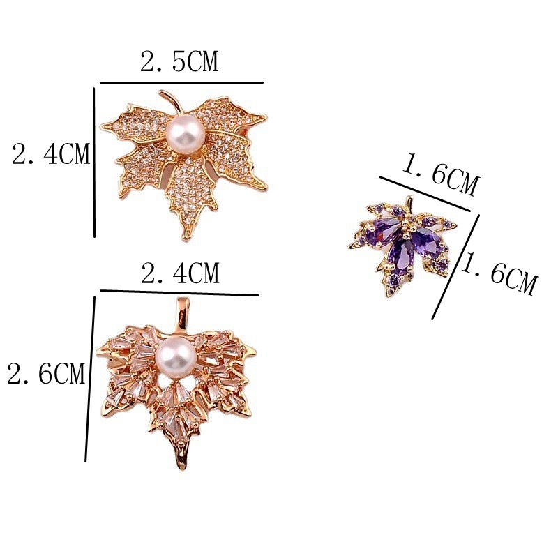 9g Weight Pearl, Zircon Inlay Material Fashion Pin Maple Leaf Copper Plating Inlay Pearl Zircon Women'S Brooches