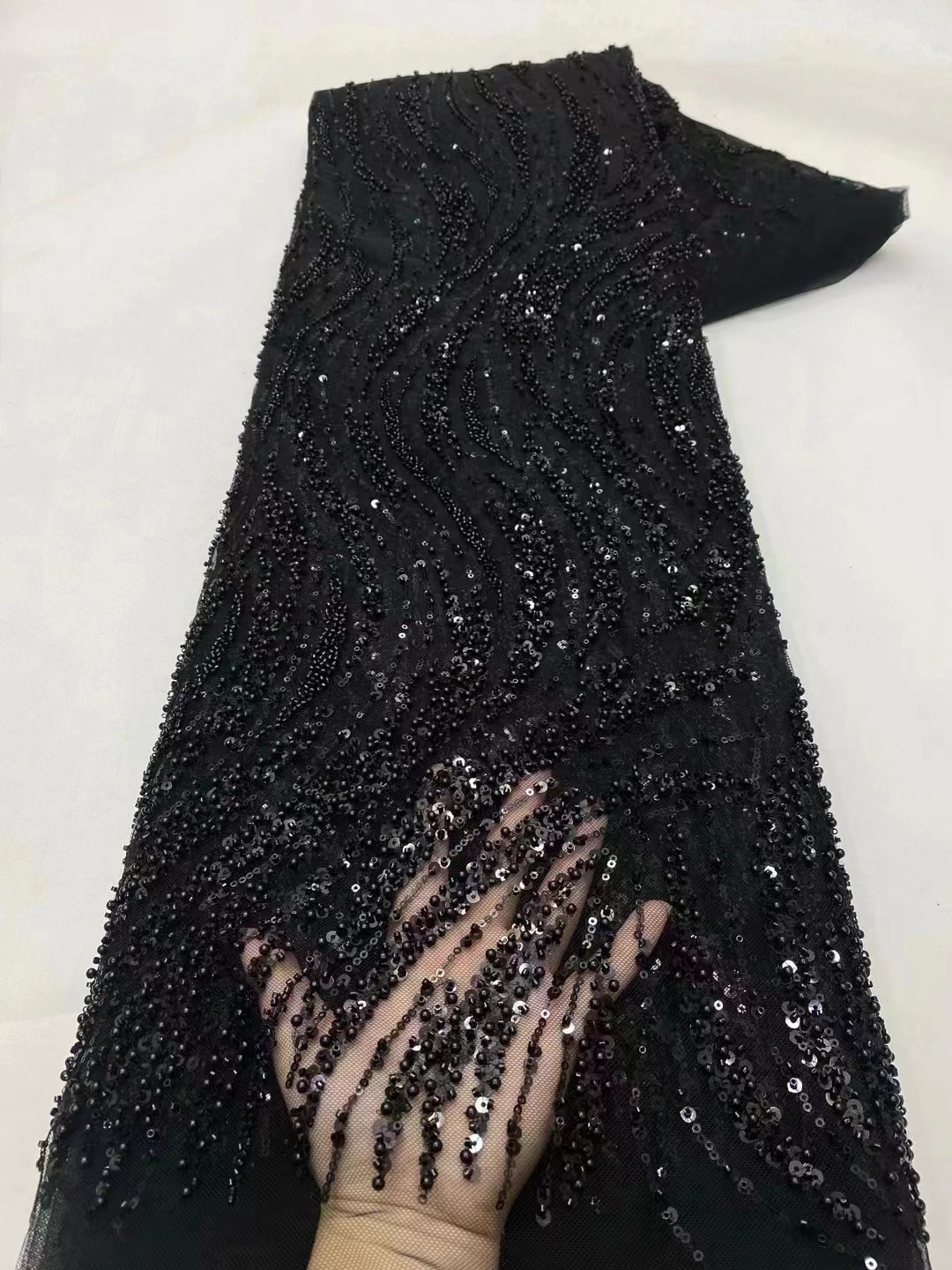 Multicolor hueco perla sequinilla malla cuentas tubo bordado tela cuentas encaje apertado vestido de boda transfronterizo