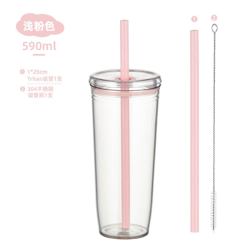 Nuevo Modelo 2026, Vaso de Tritán de 590 ml con Pajita, para Té con Leche, Café, Multicolor, de Gran Capacidad