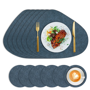 Amazon Teardrop-Shaped Placemat Cowhide Pattern Double-Sided Table Mat Anti-Scalding Heat Insulation Mat Coaster Tableware Mat Cross-Border Export