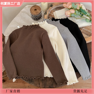 Girls' Korean-style Knitted Sweater 2024 New Autumn and Winter Western-style Turtleneck Ear Sweater All-match Baby Backing Trend