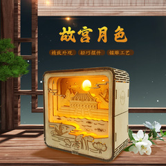 國潮木雕燈3d立體小夜燈木製工藝擺件故宮月色地標景區文創禮品