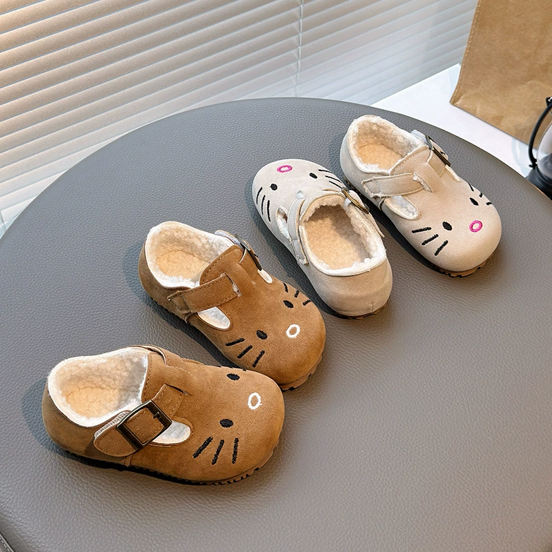 Хлопчатобумажные туфли для девочек 2024 зимние плюшевые кошки милые туфли для девочек Принцесса туфли для девочек