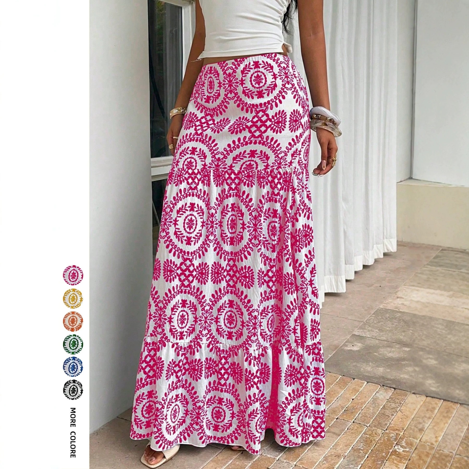 Cross-Border Women's Clothing Summer New Style Bohemian Elegant Holiday Style Long Skirt South African Skirt Xiyin Hot Item