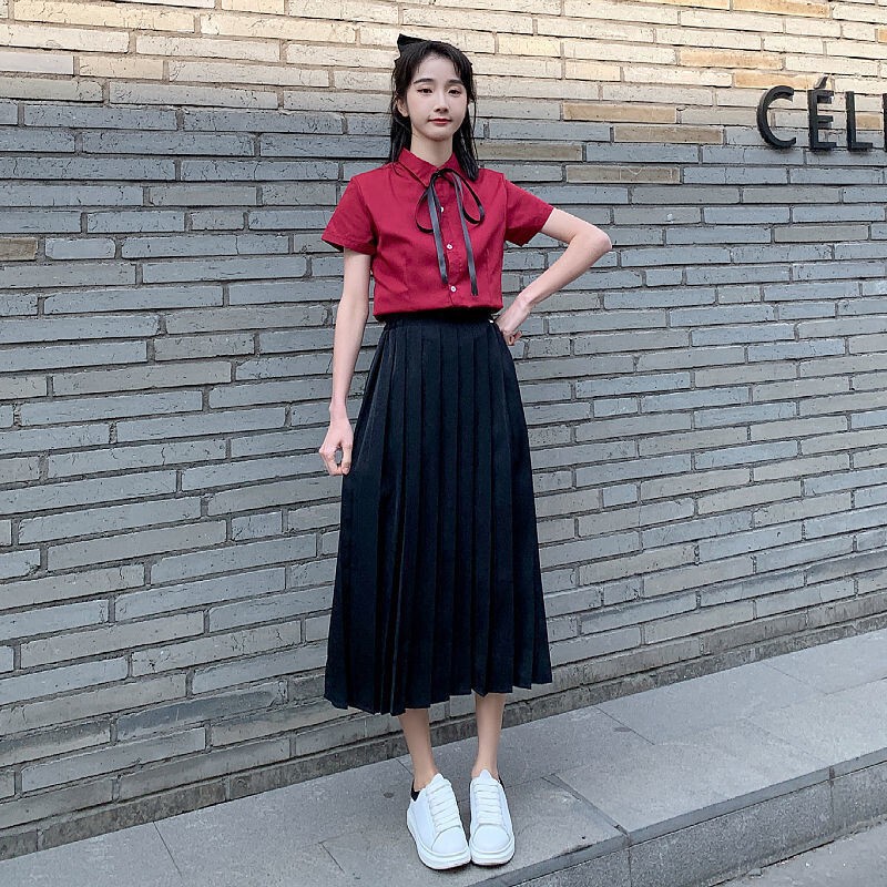 学院風制服運動会学生大合唱団クラス服中学高校セットの赤い韓国版公演服|undefined