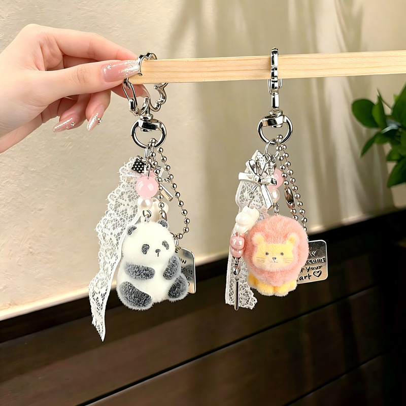 Lace Bow Panda and Little Lion Bag Pendant for Women, Exquisite and High-end Tassel Keychain, Friendship Pendant Lace Bow Panda and Little Lion Bag Pendant for Women, Exquisite and High-end Tassel Keychain, Friendship Pendant
