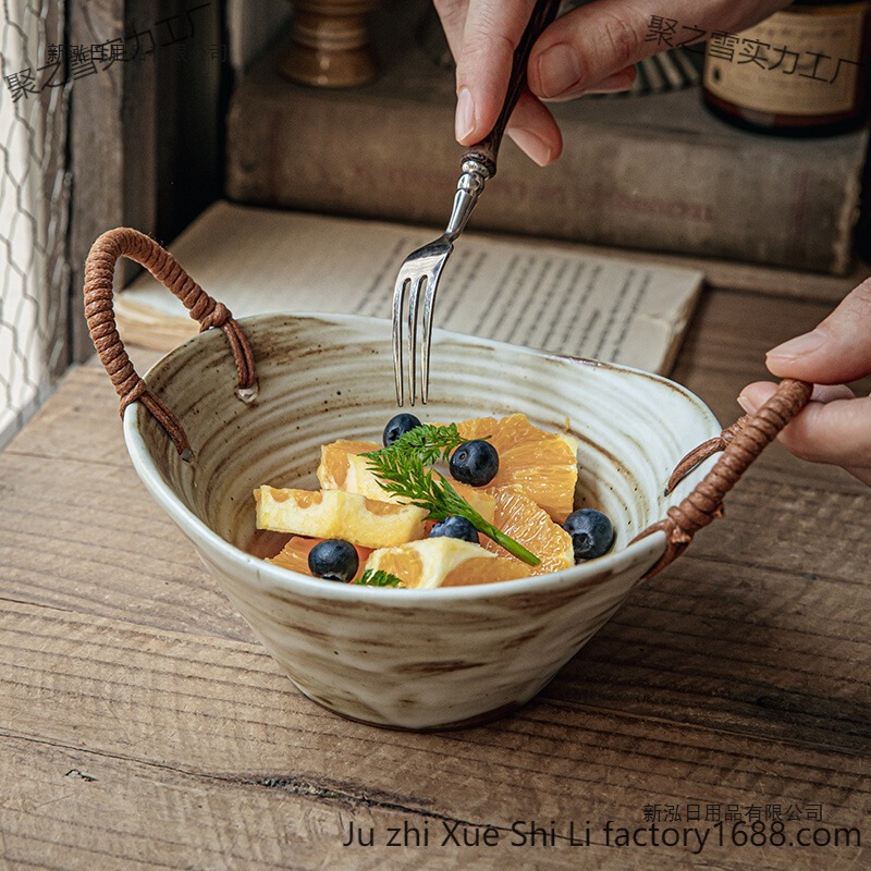 Creative and Minimalist Ceramic Deep Bowl for Home Use, Irregular-Shaped Thick Salad Bowl, Matte Fruit Bowl, Kiln-Fired Ramen Bowl