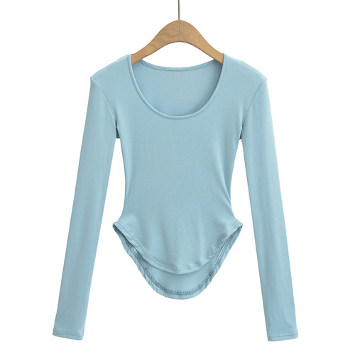 Sexy little mom T-shirt design American pure desire long-sleeved base slim ins niche women's short shirt is slimming and pure color
