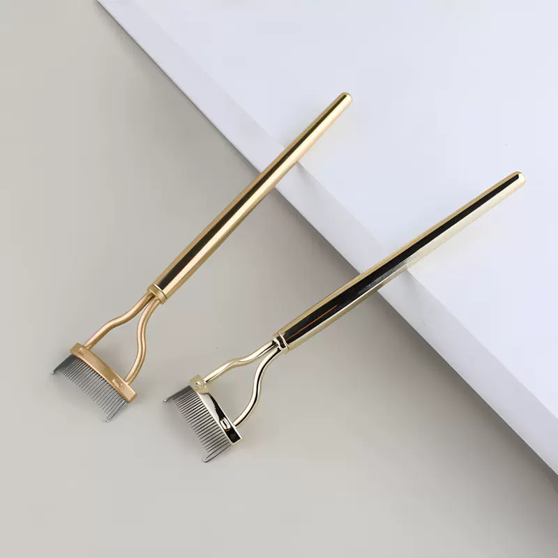 喷漆金色钢针眉梳 钢针睫毛梳  可折叠便携式睫毛刷梳理睫毛美妆