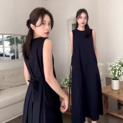 赫本风黑色无袖背心连衣裙子女夏季2025新款茶歇法式气质宽松长裙