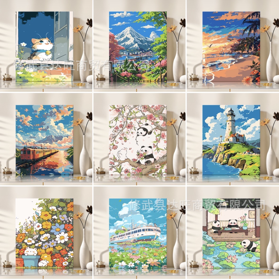 数字油画diy儿童手工填色涂色艺术装饰画卡通风景画摆摊玩具批发