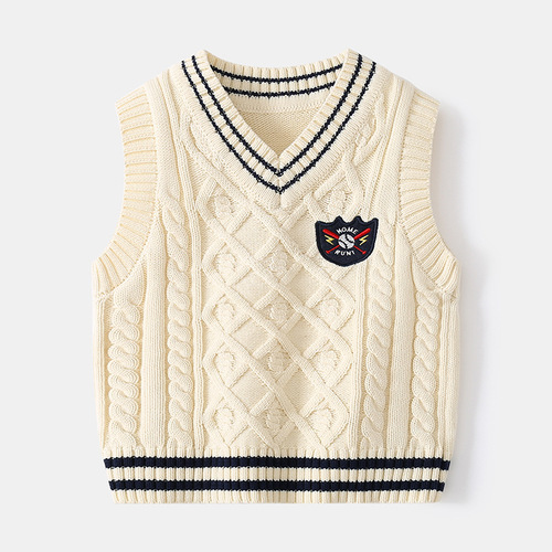 Autumn new boys' college style vest knitted vest pullover Korean style foreign style sweater British style embroidery