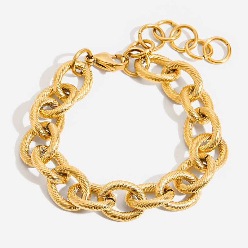 Quiet and Elegant Design, Retro Style 18K Gold Stainless Steel Threaded Thick Cross Chain Stainless Steel Bracelet Jewelry Wholesale