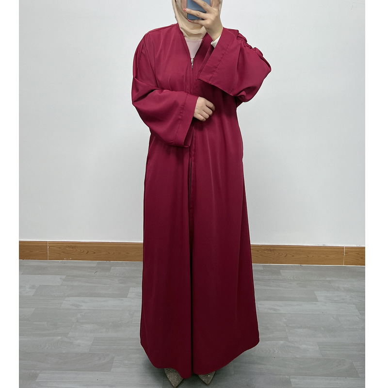 F390 Cross-Border Foreign Trade Middle East Dubai Women's Solid Color Zipper Cardigan Robe In-Stock Fashionable Loose_ecoleips.com
