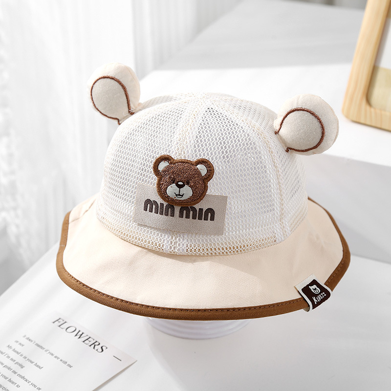 Sombrero de pescador para bebé, sombrero de lavabo, lindo, súper lindo, dibujos animados, sombrero para el sol transpirable, niño y niña, malla de protección solar al aire libre de verano