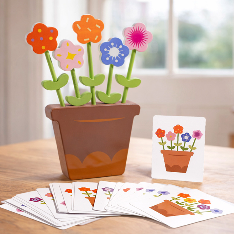 Juguetes de flores de madera de maceta Juguetes de emparejamiento cognitivo de color de flores Juguetes de acertijo de educación temprana