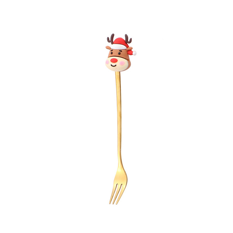 Cuchara transfronteriza de acero inoxidable Santa Claus árbol cuchara de café postre tenedor de fruta muñeca cuchara tenedor vajilla juego de regalo image 34