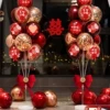 Burgundy_Sequined balloons floating on the ground (including bow) + wedding elevator card A