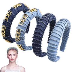 跨境鏈條牛仔布藝發箍髮飾歐美創意新款加厚海綿纏繞頭箍頭飾