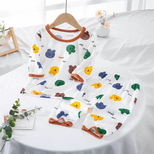 Summer baby home clothes thin pure cotton three-quarter sleeve air-conditioned clothes children's pajamas boys and girls short-sleeved suits