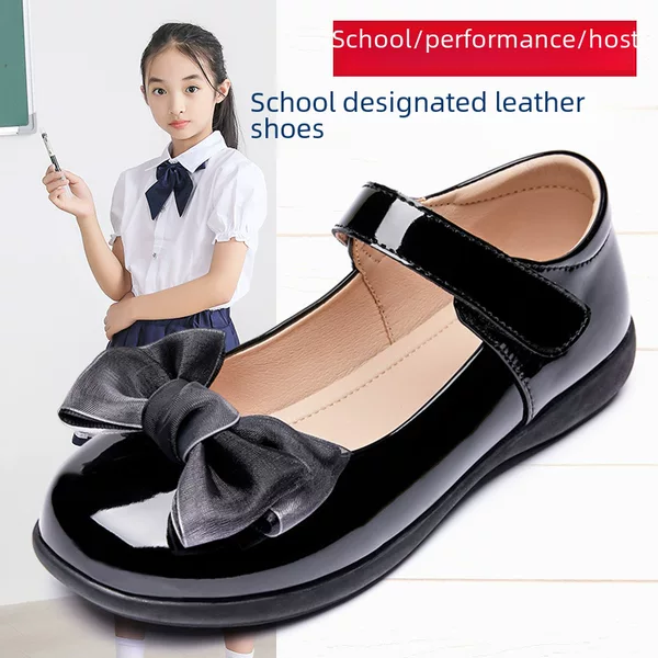 Children's Leather Shoes Black 2026 Spring Soft-Soled School Shoes for Middle and Large Kidsren, Girls' Performance Princess Shoes, Flat Patent Leather Shoes