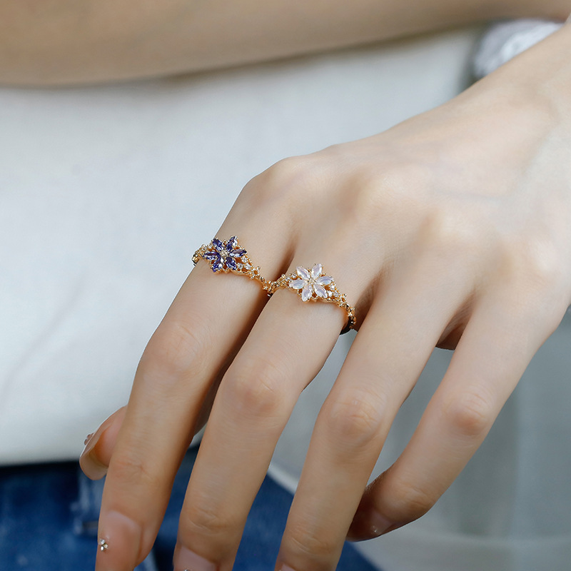 Women's Gender 925 Sterling Silver Zircon Flower Rings