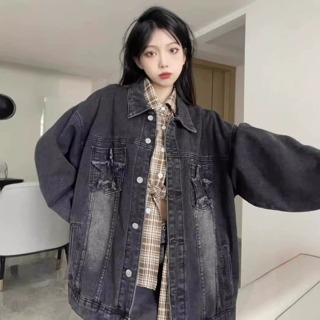 Осенняя куртка из ретро-джинса для отдыха, американский стиль, размер oversize, свободный крой