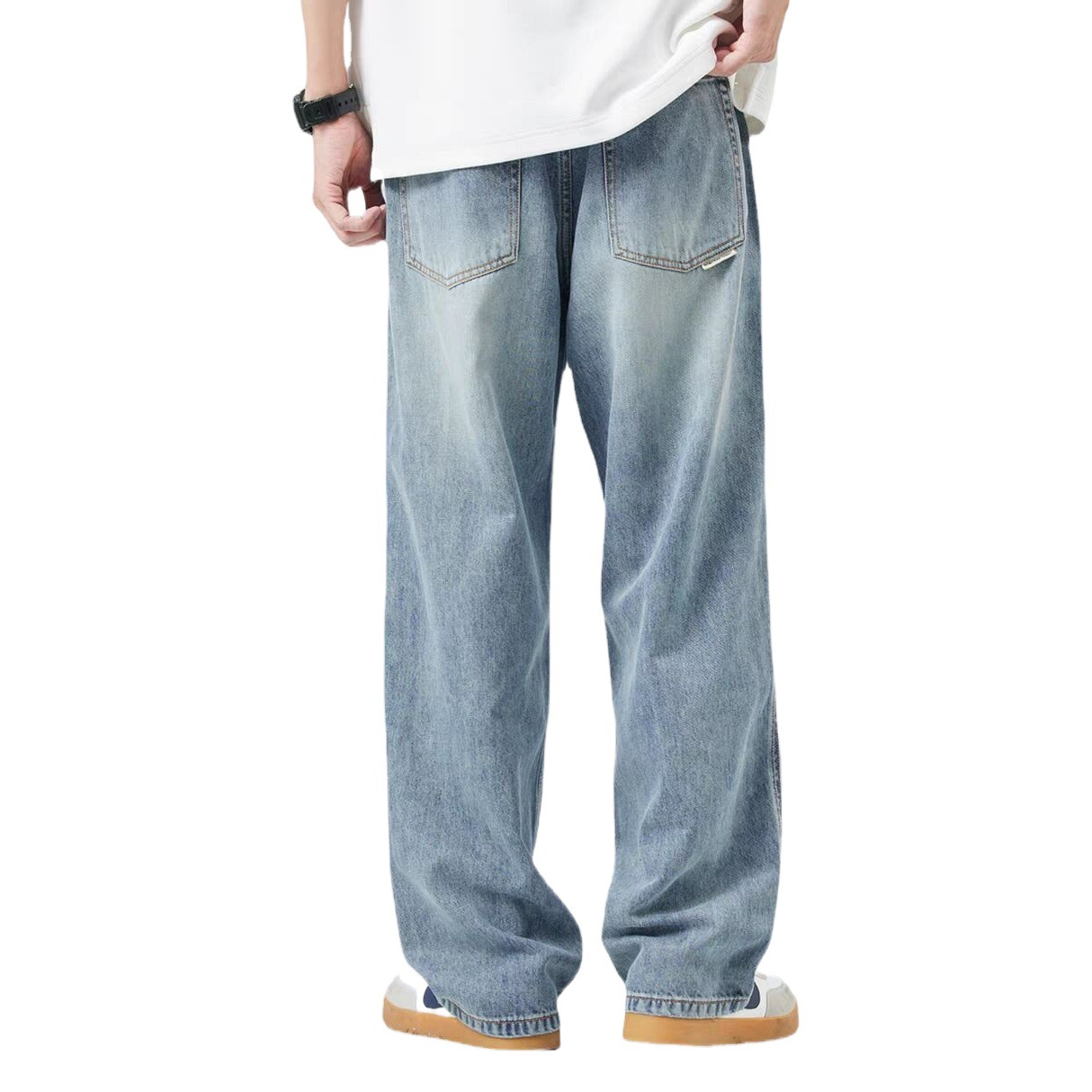 Lysel Tencel jeans hombres marca de moda verano flojo recto fino drapeado pierna ancha pantalones casuales al por mayor