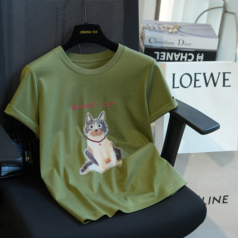 Silk cartoon cute summer short sleeve T-shirt with a round collar