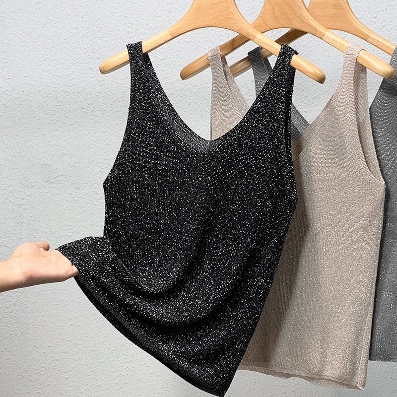 Ropa interior de las mujeres de punto de seda de brillo camisola 2024 primavera y verano europeo nuevo estilo occidental suelto sin mangas superior