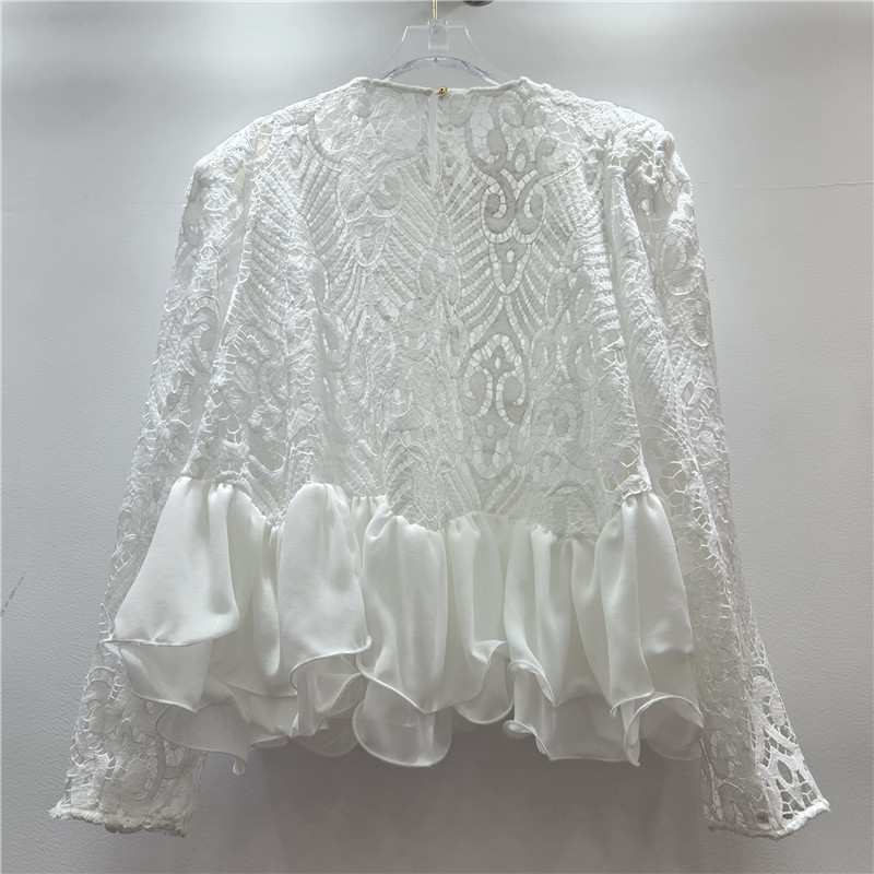 2026 primavera nueva camisa de encaje hueco de estilo universal de chicas calientes