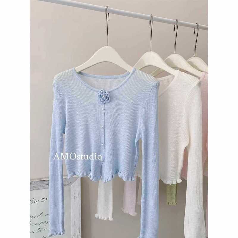 French-Style Rose Ice Silk Knit Cardigan, Sun-Protective Thin Cardigan, New Chinese-Style Round-Neck Outerwear Shawl Jacket French-Style Rose Ice Silk Knit Cardigan, Sun-Protective Thin Cardigan, New Chinese-Style Round-Neck Outerwear Shawl Jacket