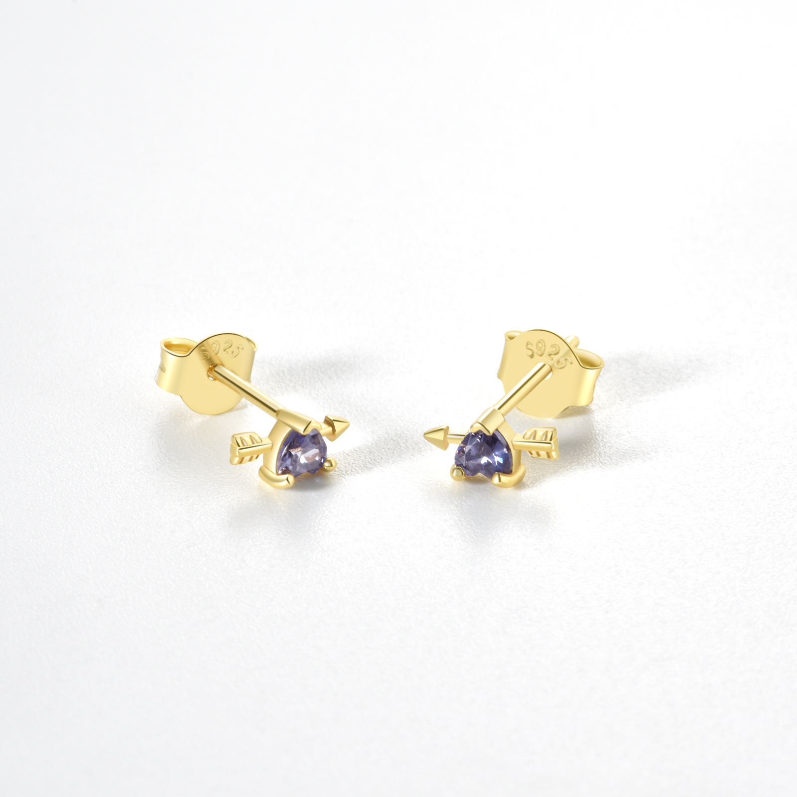 Holiday, Daily Occasion 1 Pair 18K Gold Plated 925 Sterling Silver Zircon Heart Shape Ear Studs