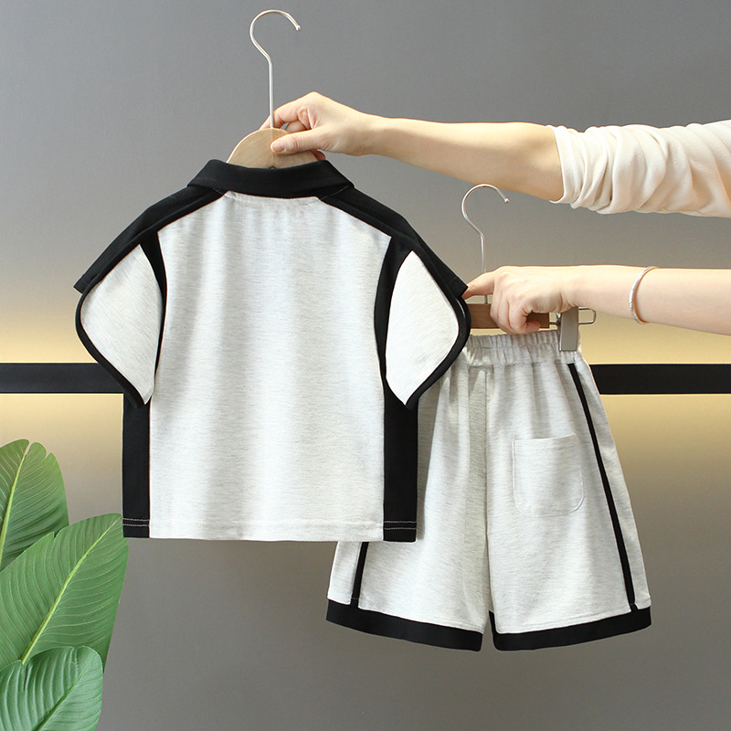 7861 traje de verano para niños 2025 nuevo traje de dos piezas de manga corta para niños ropa de polo casual de verano para bebés