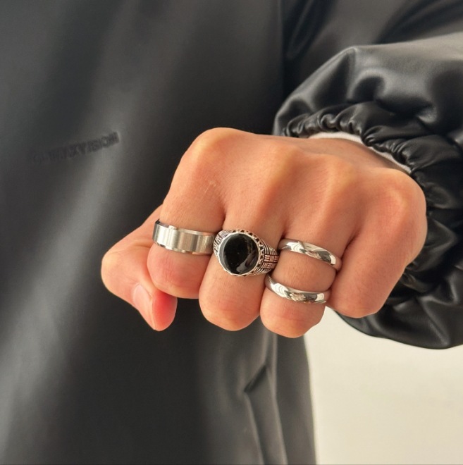 22g Weight Retro Classic Style Geometric Alloy Titanium Steel Plating Men's Rings Men Ring Sets