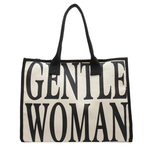 Baby and Mother Bag Large Capacity Mummy Bag Fashion Alphabet Mother Bag Handbag for Work Commute Canvas Lady Shoulder Bag