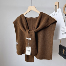 韩版新款羊毛混纺针织披肩女空调房护肩外搭坎肩百搭叠穿打结搭肩