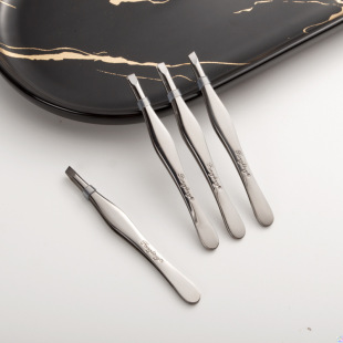 Rod-shaped eyebrow clip mirror light stainless steel eyebrow tweezers paste double eyelid paste flat mouth oblique mouth 88mm young eyebrow clip tweezers