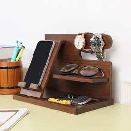 木质手机收纳架办公室桌面充电支架手表多用途玄关眼镜收纳架批发