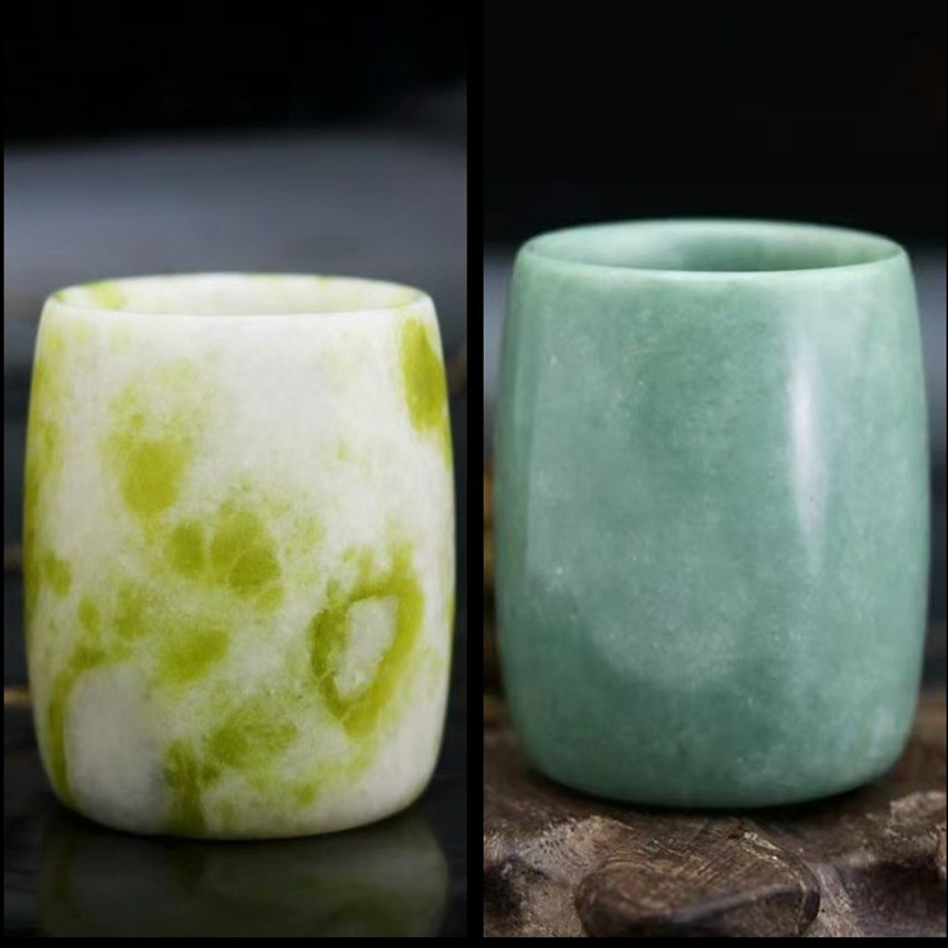 天然贵州翠玉茶杯蓝田玉直筒杯个人杯主人杯翡翠色玉石杯子玉酒杯