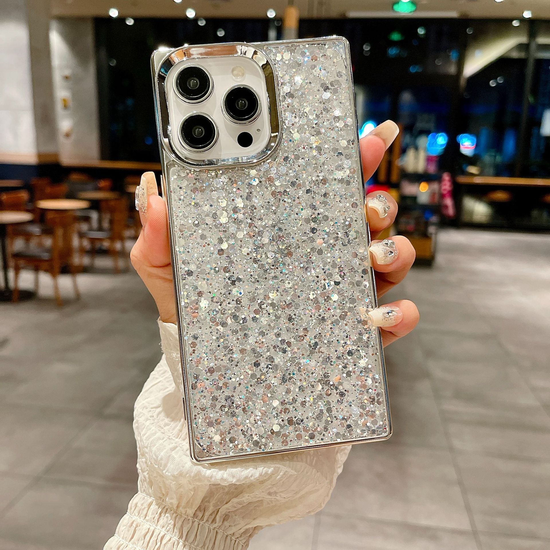 Polvo flash de lentejuelas de goteo cuadrado galvanizado - plata
