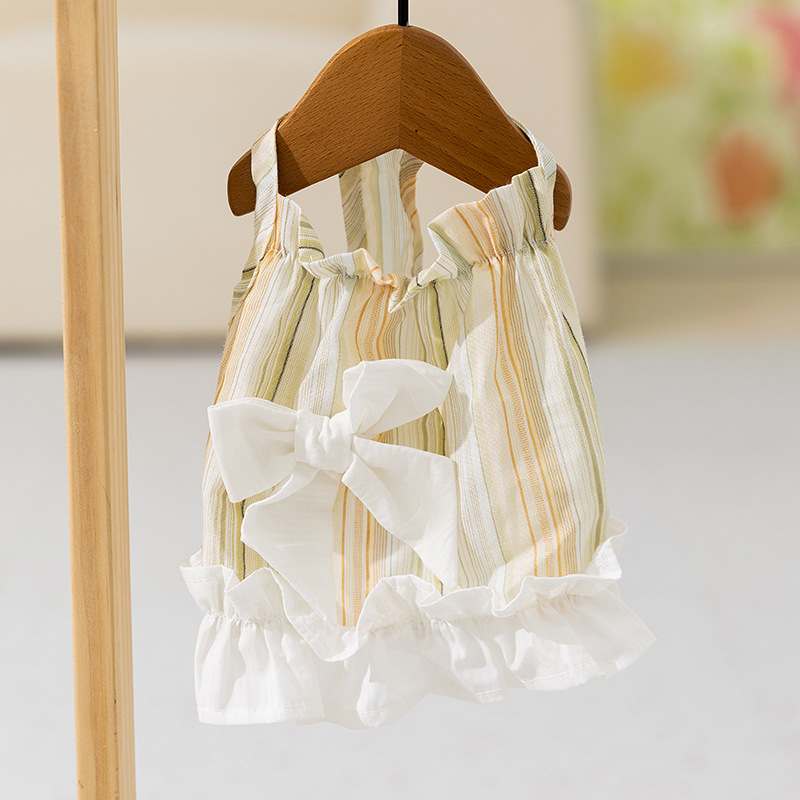 Gato primavera y verano rayas damas arco esbelta falda perro pequeño y mediano peluche falda perro mascota ropa de gato