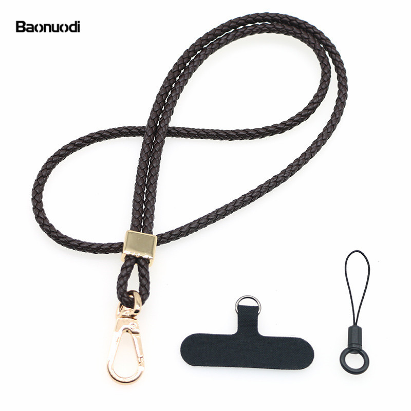 5MM de piel de oveja tejida junta de cordón de teléfono móvil de piel de vaca clip de teléfono móvil correa de la Cámara cuerda anti-perdido crossbody cuello cuerda