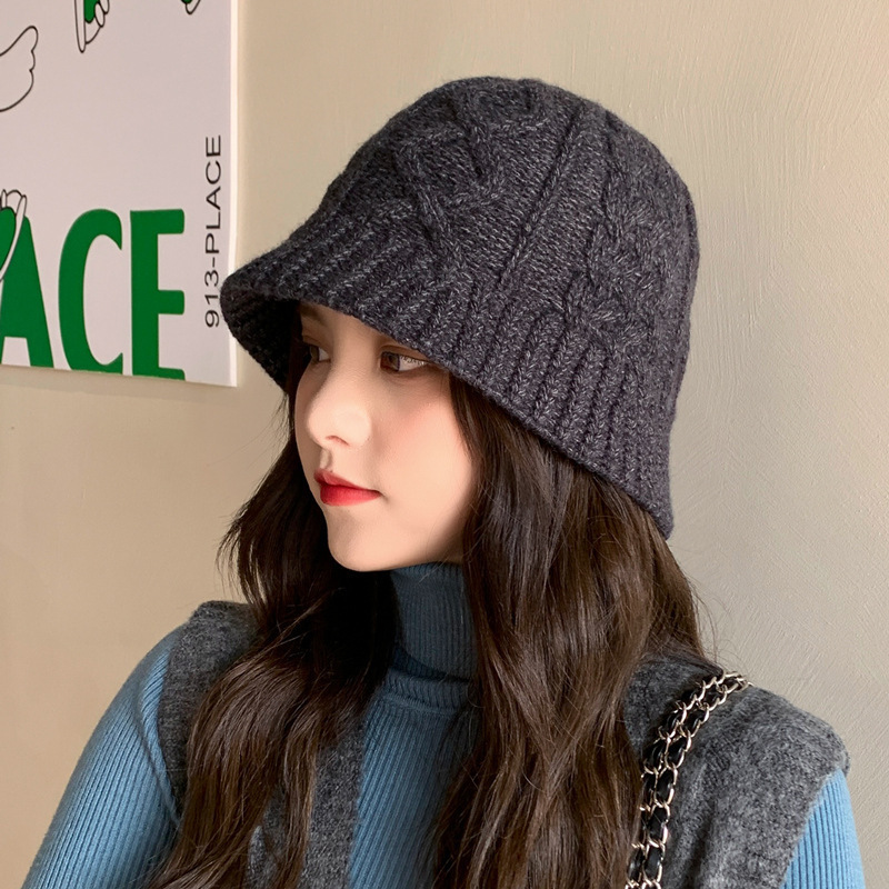 Sombrero de lana roja de invierno y otoño de lana multicolor calentamiento japonés mostrando cara pequeña gorra de cubo de punto gorra pescador