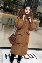 2021冬季新款女装韩版时尚大毛领连帽羽绒服女中长款宽松加厚外套