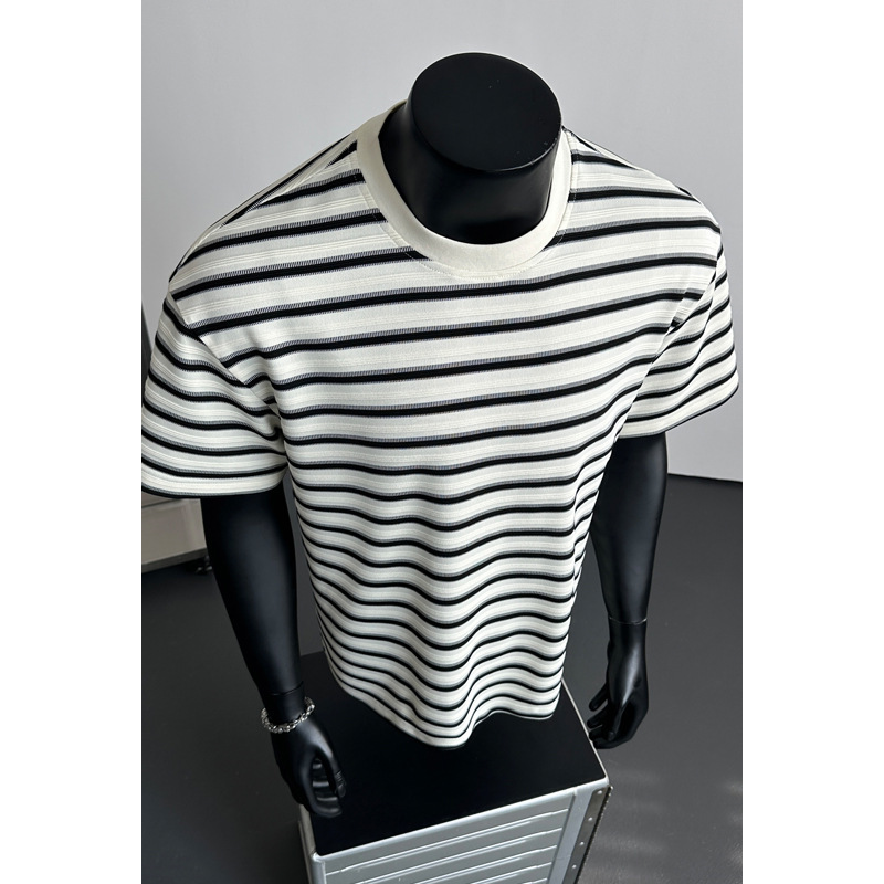 American Retro Striped Color-Blocking Trendy Short-Sleeve High Street Vibe Loose Casual Basic Versatile Crew Neck T-Shirt Top American Retro Striped Color-Blocking Trendy Short-Sleeve High Street Vibe Loose Casual Basic Versatile Crew Neck T-Shirt Top