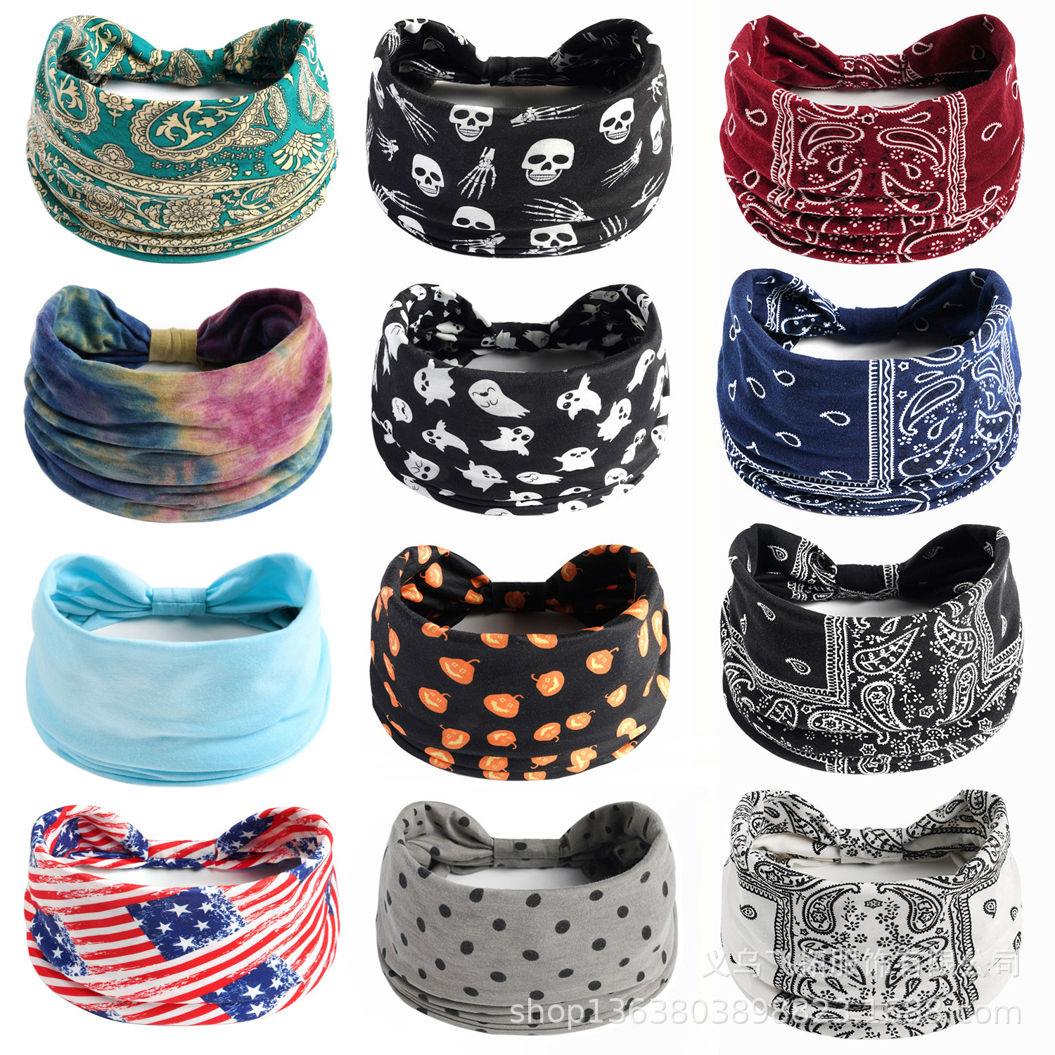 European and American tie-dye mixed-color wide headband, yoga sports headband, elastic women's sweat-absorbing narrow headband, Halloween headband