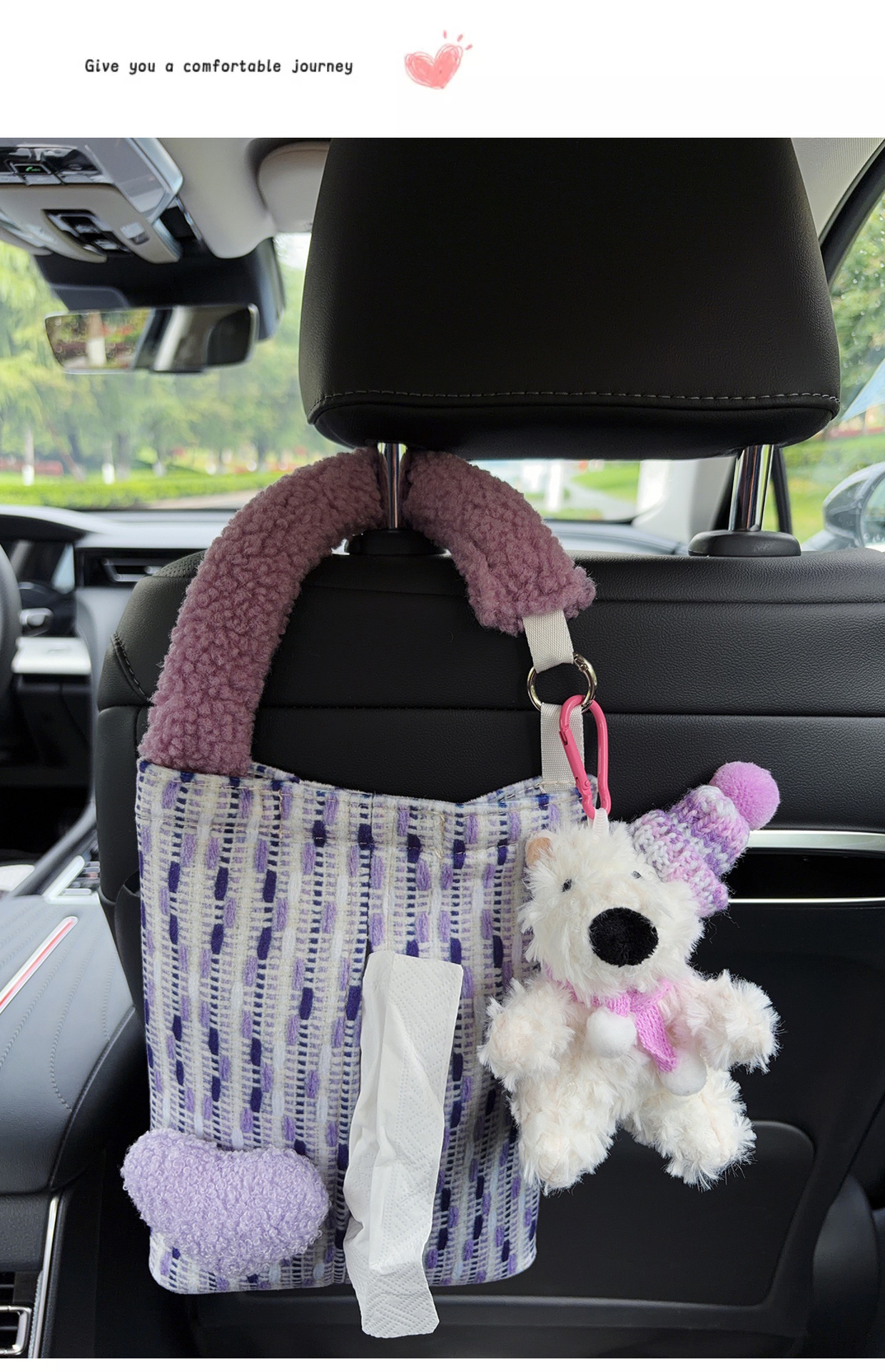 Car-mounted tissue box and trash bin 2-in-1, West Highland style, trendy car tissue bag, hanging type, high-end tissue bag for women